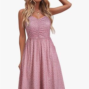 Elegant Mauve Polka Dot Midi Dress